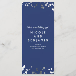 Silver Comfetti Elegant Navy Blue Wedding Programs Programme