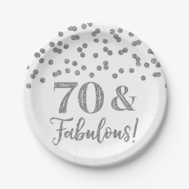 Silver Confetti 70 and Fabulous  Paper Plate (Front)