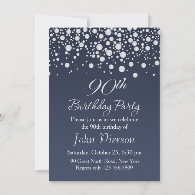 Silver confetti 90th Birthday Party Invitation (Front)
