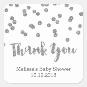 Silver Confetti Baby Shower Thank You Sticker