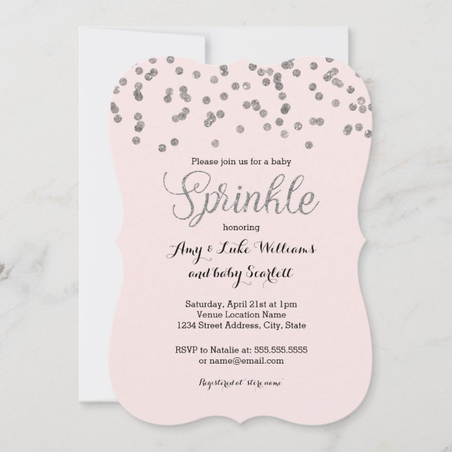Silver Confetti Baby Sprinkle Girl Shower Invite (Front)