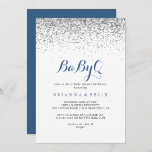 Silver Confetti BabyQ Baby Shower Barbecue  Invitation
