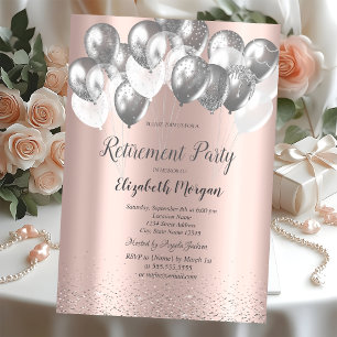 Silver Confetti Balloons Rose Gold Retirement Invitation