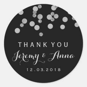 Silver Confetti Black Thank you  sticker