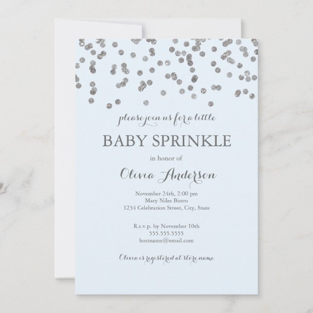 Silver Confetti Blue Baby Sprinkle Invitation (Front)