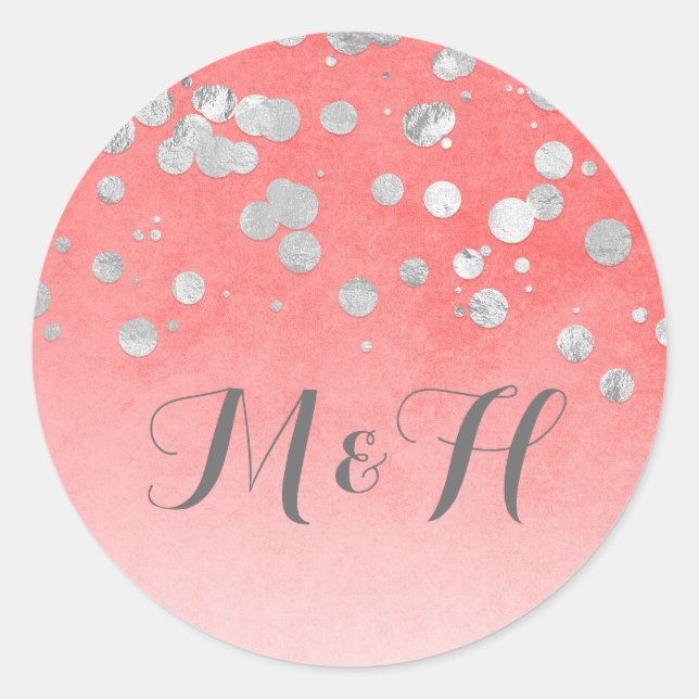 Silver Confetti  Blush Pink Wedding Classic Round Sticker (Front)