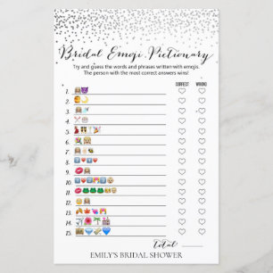 Silver Confetti Bridal Shower Game PRINTED