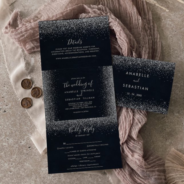 Silver Confetti Calligraphy Trifold Wedding  (Creator Uploaded)