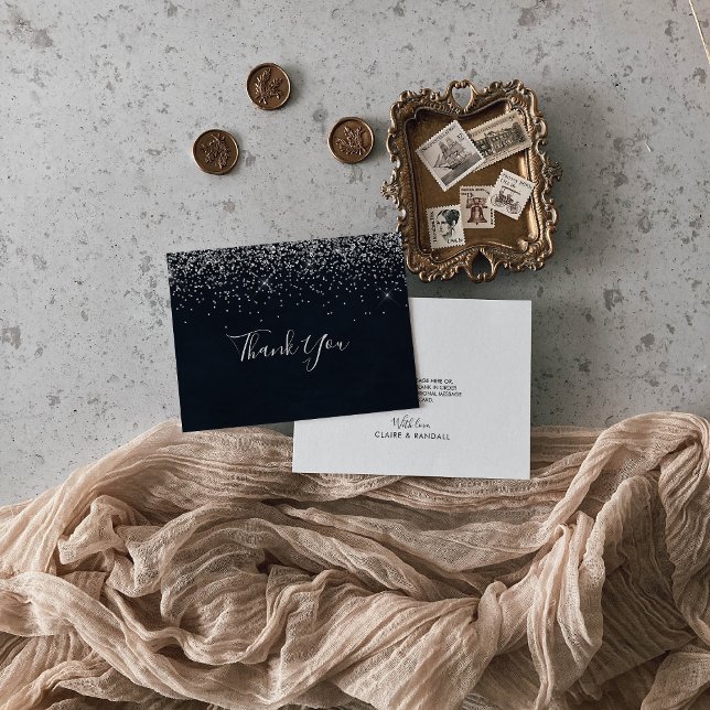 Silver Confetti Calligraphy Wedding   Thank You Card (Creator Uploaded)