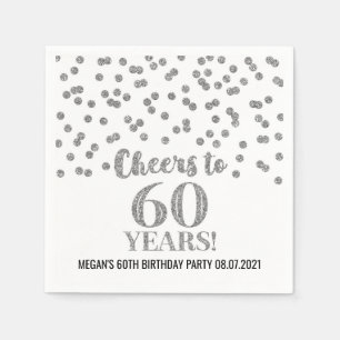 Silver Confetti Cheers to 60 Years Birthday Napkin