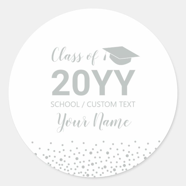 Silver Confetti Class 2021 Graduation Party Favour Classic Round Sticker (Front)