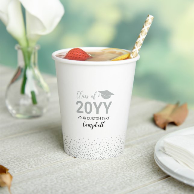 Silver Confetti Class of 2022 Graduation Party Paper Cups (Insitu)