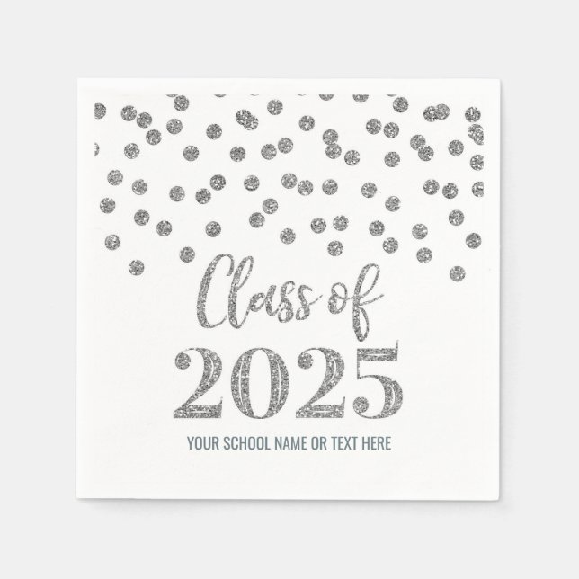 Silver Confetti Class of 2025 Napkins (Front)