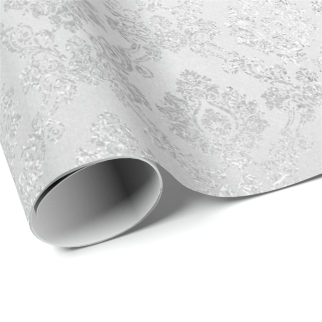 Silver Confetti Damask Royal Princess Glam Vip Wrapping Paper (Roll Corner)
