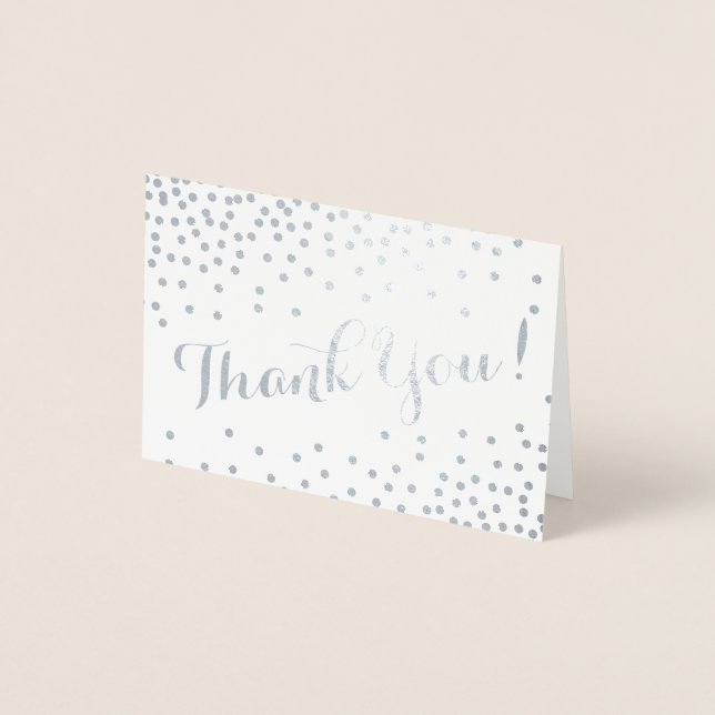 Silver Confetti Dots Modern Thank You Grey Foil Card (Front)