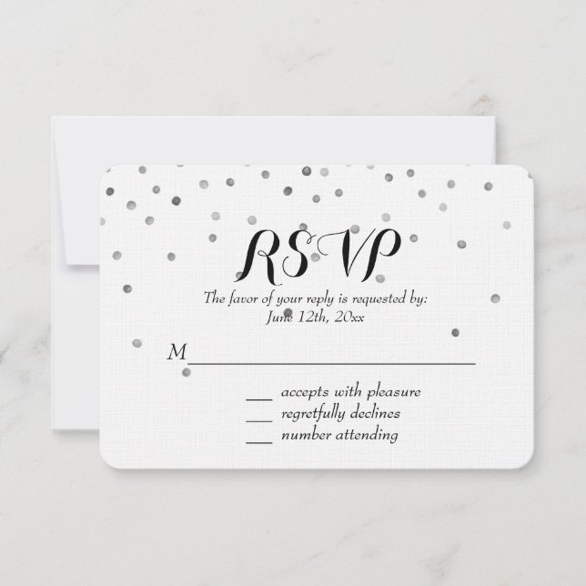 Silver Confetti Dots Wedding RSVP Card (Front)