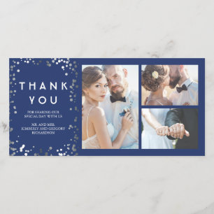 Silver Confetti Elegant Navy Wedding Thank You