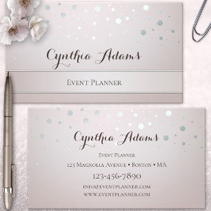 Silver Confetti Event Planner Business Card