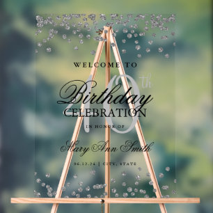 Silver Confetti Glitter 40th Birthday Welcome  Acrylic Sign