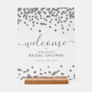 Silver Confetti Glitter Bridal Shower Welcome Acrylic Sign