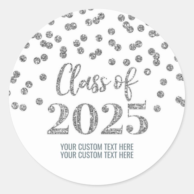 Silver Confetti Graduation 2025 Classic Round Sticker (Front)