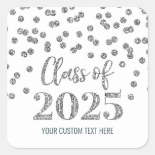 Silver Confetti Graduation 2025  Square Sticker
