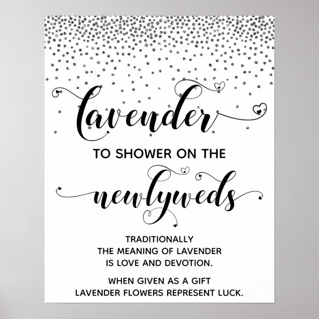 Silver Confetti Hearts Shower w/ Lavender Sign (Front)