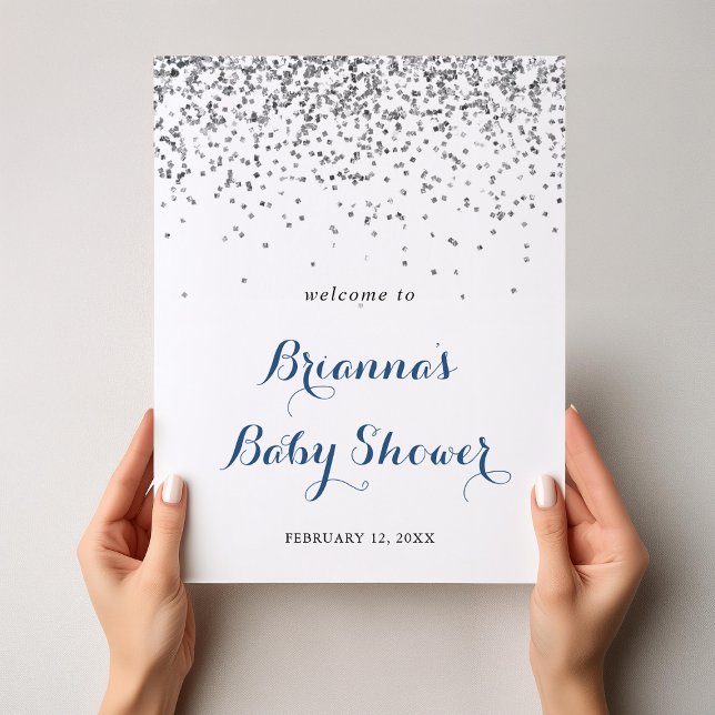 Silver Confetti Minimalist Baby Shower Welcome  Poster (Creator Uploaded)