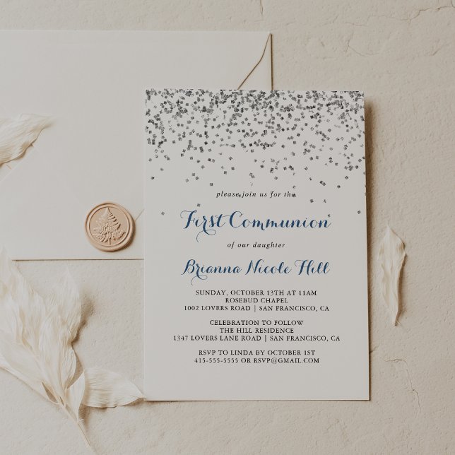 Silver Confetti Minimalist First Communion  Invitation (Creator Uploaded)