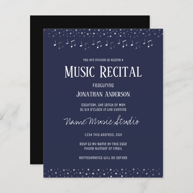 Silver Confetti Music Recital Budget  (Front/Back)