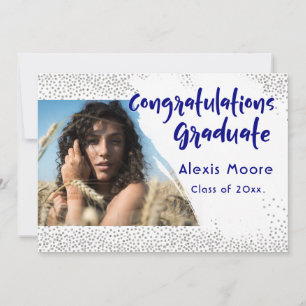 Silver Confetti/Navy Text Graduation Announcement
