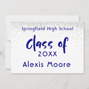 Silver Confetti, Navy Typography Grad Announcement