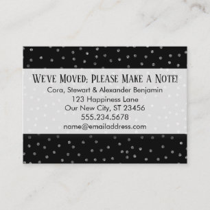 Silver Confetti on Black Change of Address Card