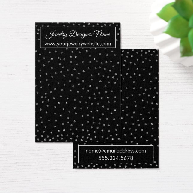 Silver Confetti on Black Earring Holder Display (Desk)