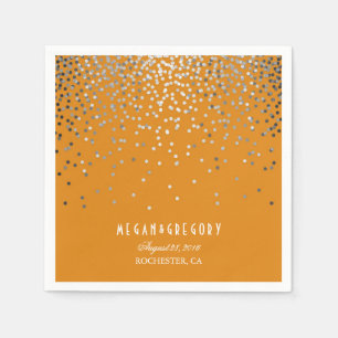 Silver Confetti Orange Wedding Napkin