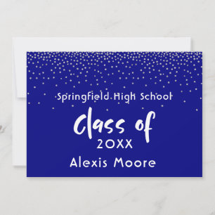 Silver Confetti Over Navy, Graduation Announcement