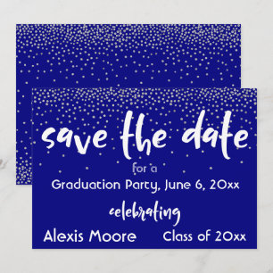 Silver Confetti Over Navy/White, Save the Date 2b Invitation