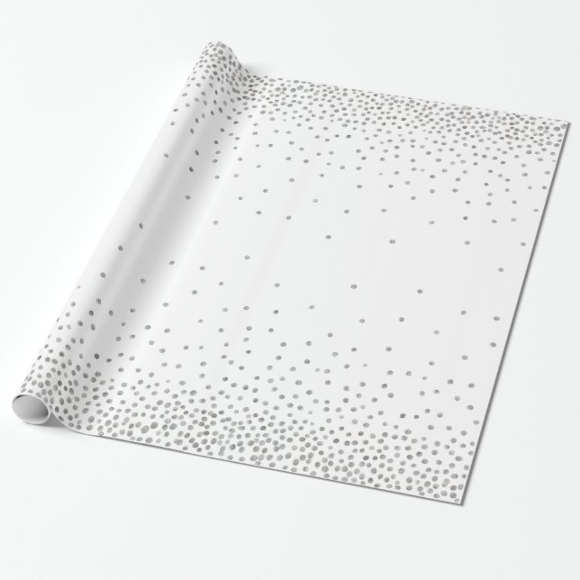 Silver Confetti Over White Holiday Style Wrapping Paper (Unrolled)