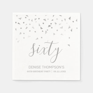 Silver Confetti Personalised 60th Birthday Party Napkin