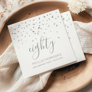 Silver Confetti Personalised 80th Birthday Party Napkin
