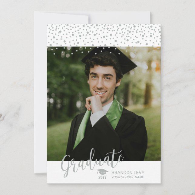 Silver Confetti Photo Class of Graduation Year Announcement (Front)