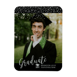 Silver Confetti Photo Graduation Announcement Magnet