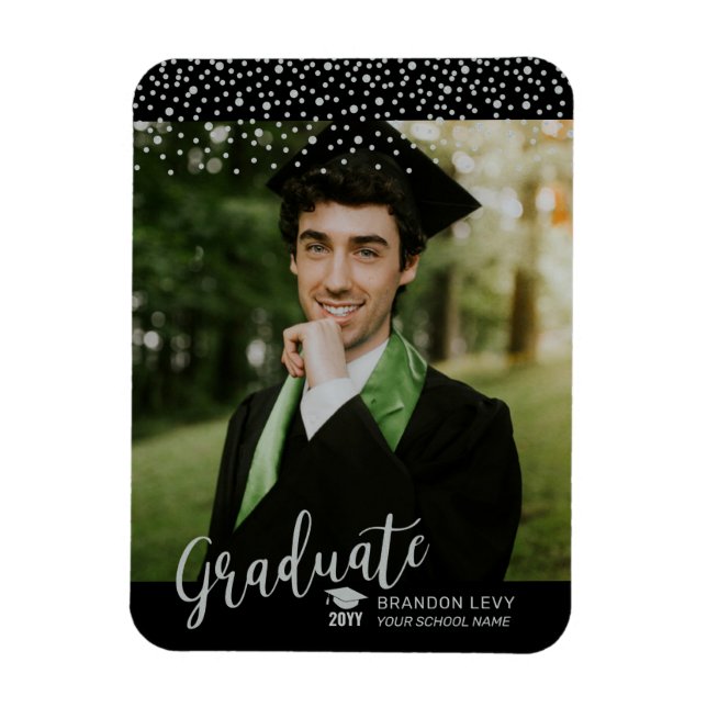 Silver Confetti Photo Graduation Announcement Magnet (Vertical)