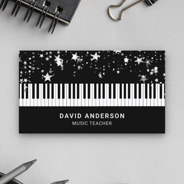 Silver Confetti Piano Keyboard Musician Pianist Business Card (Creator Uploaded)
