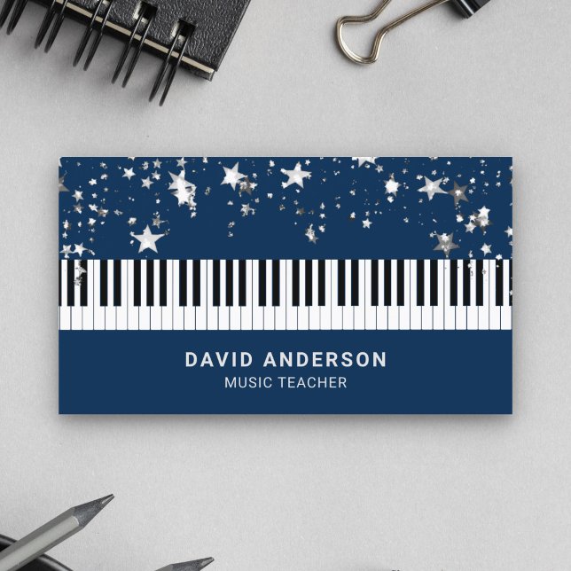 Silver Confetti Piano Keyboard Musician Pianist Business Card (Creator Uploaded)