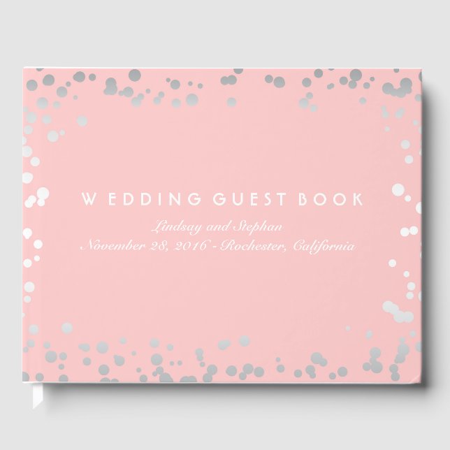 Silver Confetti Pink Blush Elegant Wedding Guest Book (Front)