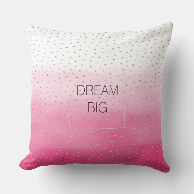 Silver Confetti Pink Ombre Watercolor Cushion (Front)