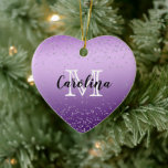 Silver Confetti Purple Ombre monogram Ceramic Tree Decoration<br><div class="desc">Silver Confetti Purple Ombre monogram and name</div>