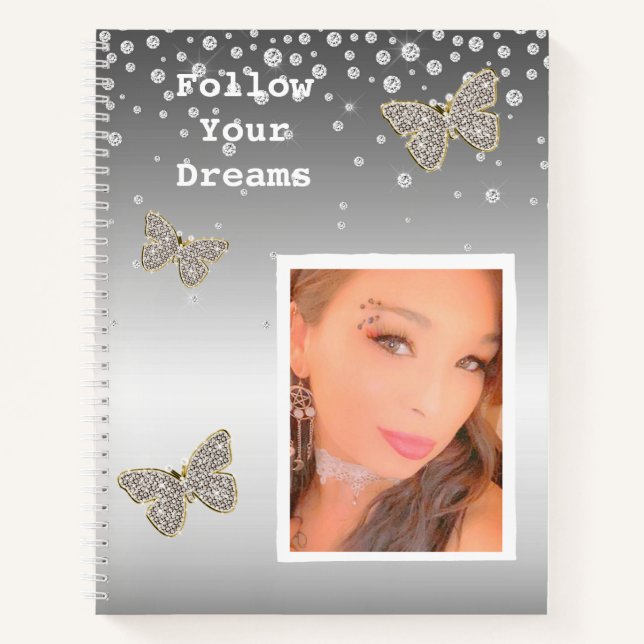 Silver Confetti Sparkle Your Photo Personalised  Notebook (Front)