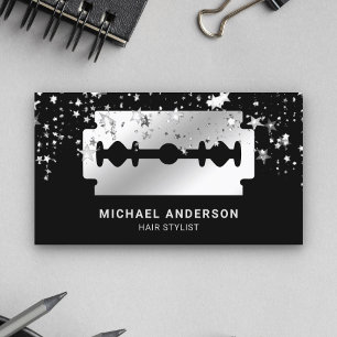 Silver Confetti Steel Razor Blade Hair Stylist Business Card
